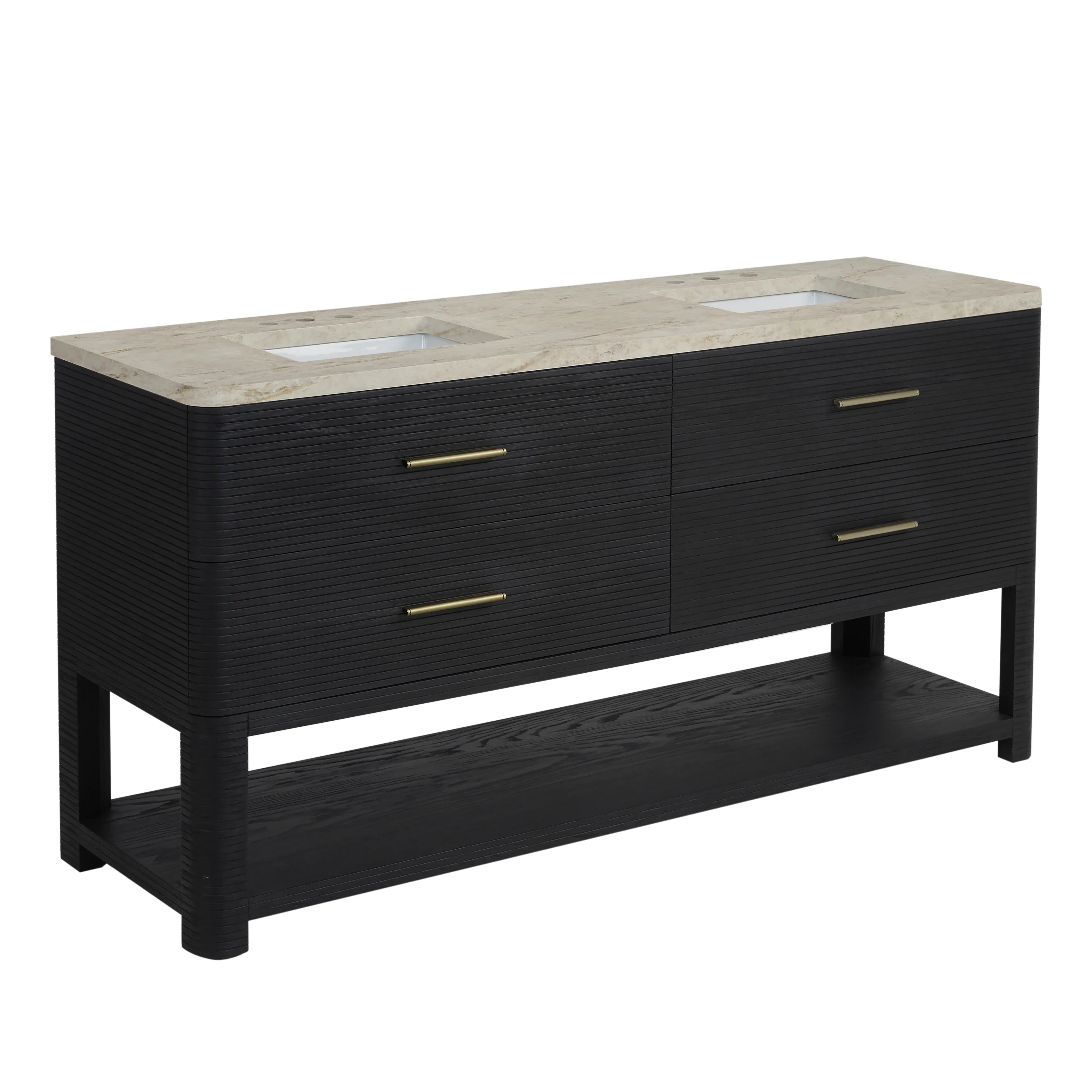 Lucian 72" Double Vanity, Carbon Oak, w/ 3 CM Tajnar Eclos Top w/FreePower Wireless Charger