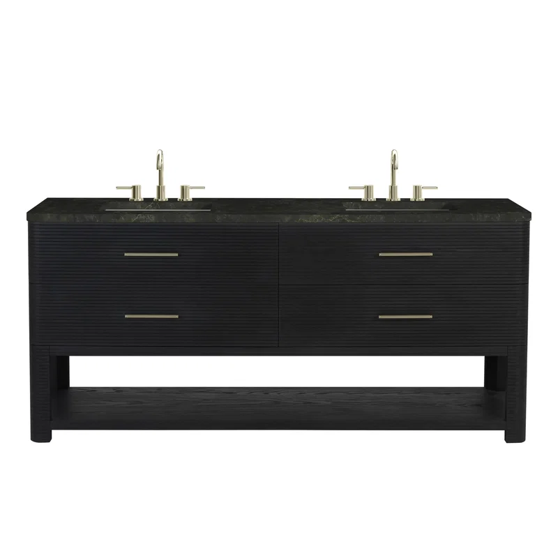 Lucian 72" Double Vanity, Carbon Oak, w/ 3 CM Phantome Eclos Widespread Top