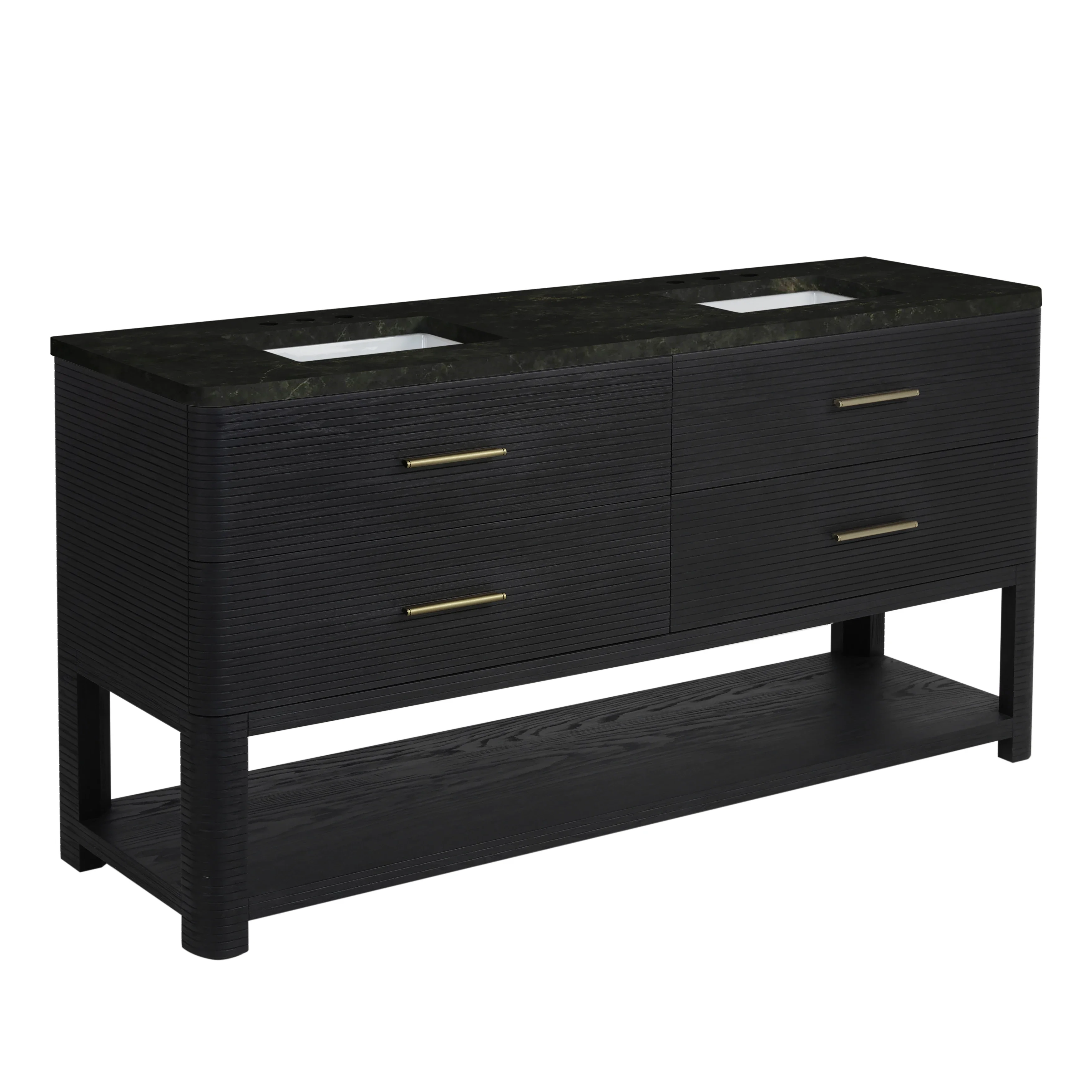 Lucian 72" Double Vanity, Carbon Oak, w/ 3 CM Phantome Eclos Widespread Top