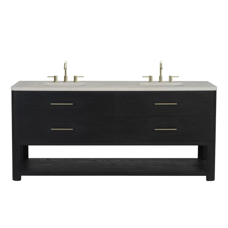 Lucian 72" Double Vanity, Carbon Oak, w/ 3 CM Siberian Silestone Widespread Top