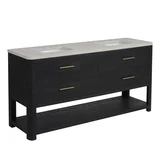 Lucian 72" Double Vanity, Carbon Oak, w/ 3 CM Siberian Silestone Widespread Top