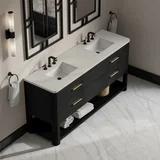 Lucian 72" Double Vanity, Carbon Oak, w/ 3 CM Siberian Silestone Widespread Top