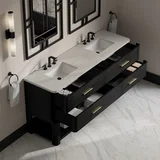 Lucian 72" Double Vanity, Carbon Oak, w/ 3 CM Siberian Silestone Widespread Top