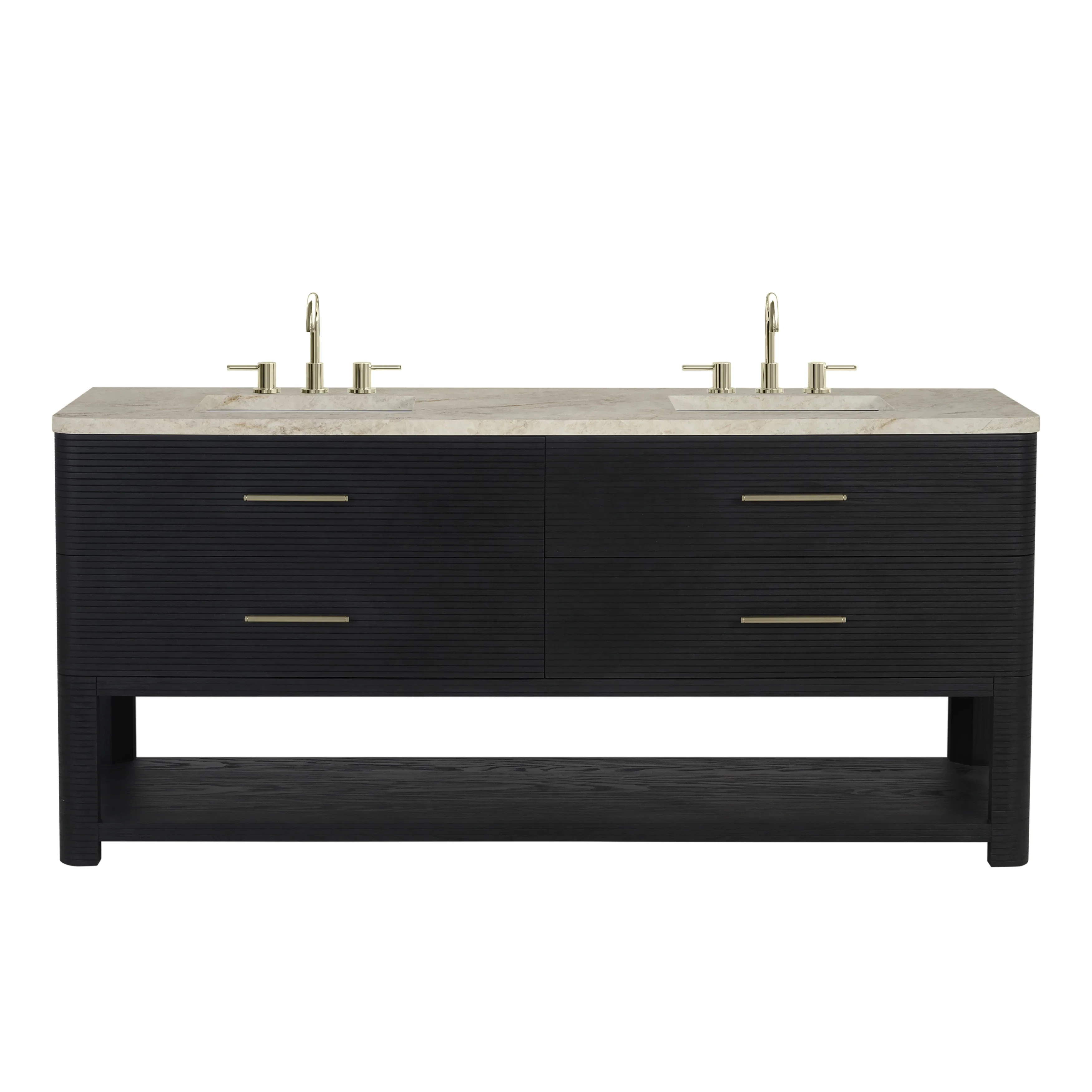Lucian 72" Double Vanity, Carbon Oak, w/ 3 CM Tajnar Eclos Widespread Top