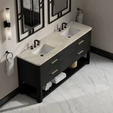 Lucian 72" Double Vanity, Carbon Oak, w/ 3 CM Tajnar Eclos Widespread Top