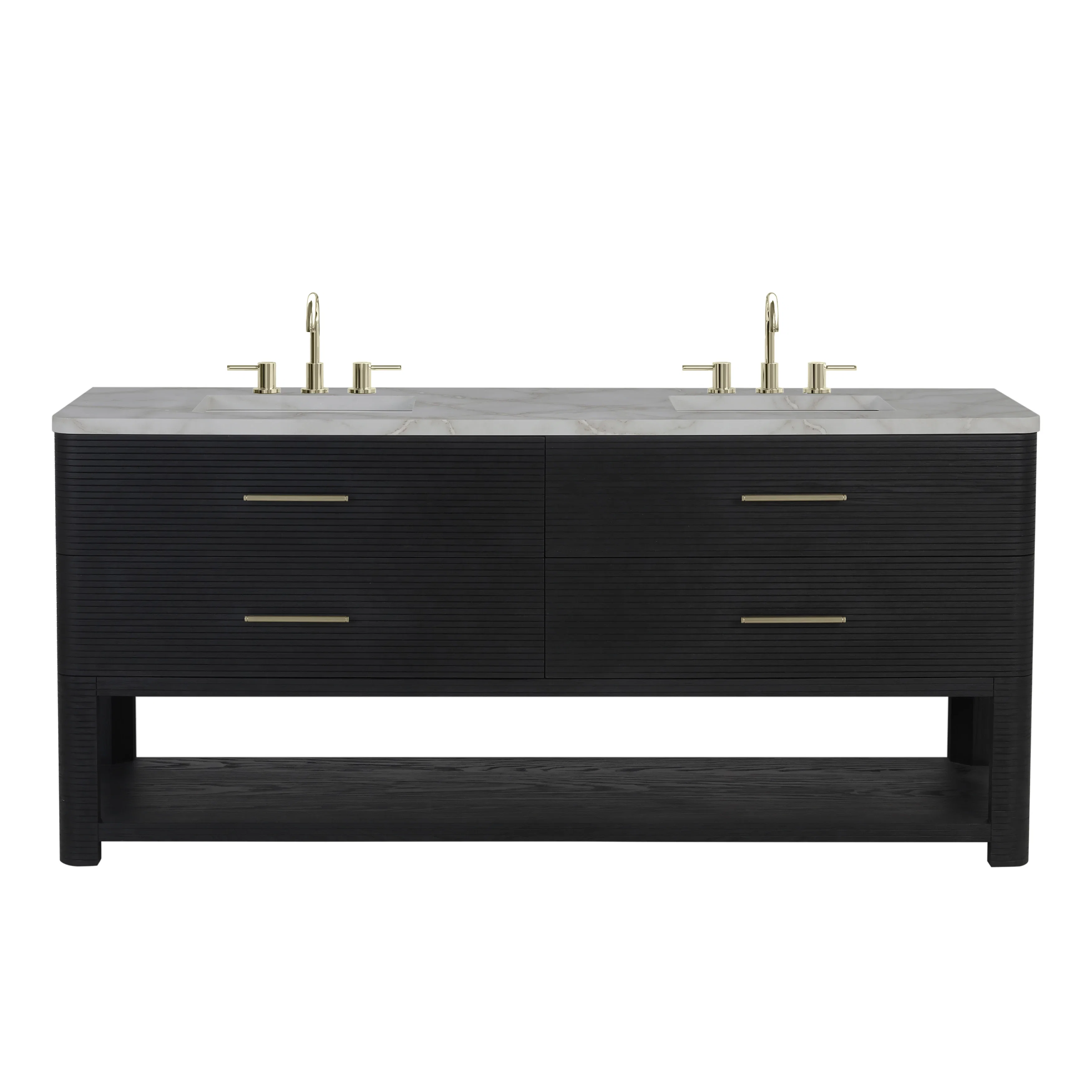 Lucian 72" Double Vanity, Carbon Oak w/ 3 CM Victorian Silver Silestone Widespread Top