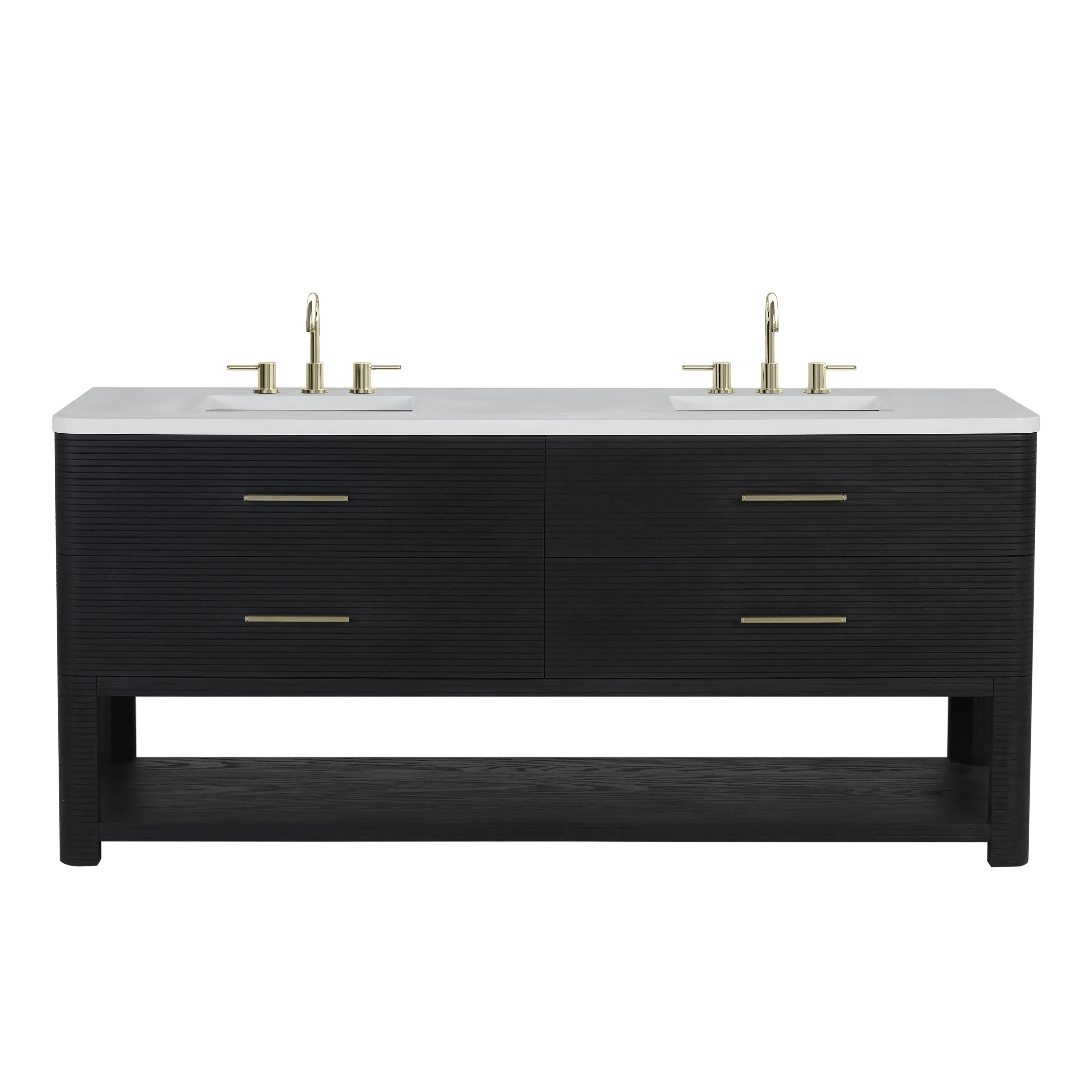 Lucian 72" Double Vanity, Carbon Oak w/ 3 CM White Zeus Silestone Widespread Top