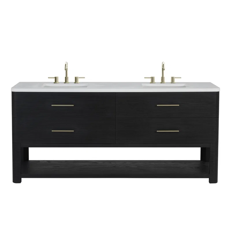 Lucian 72" Double Vanity, Carbon Oak w/ 3 CM White Zeus Silestone Widespread Top