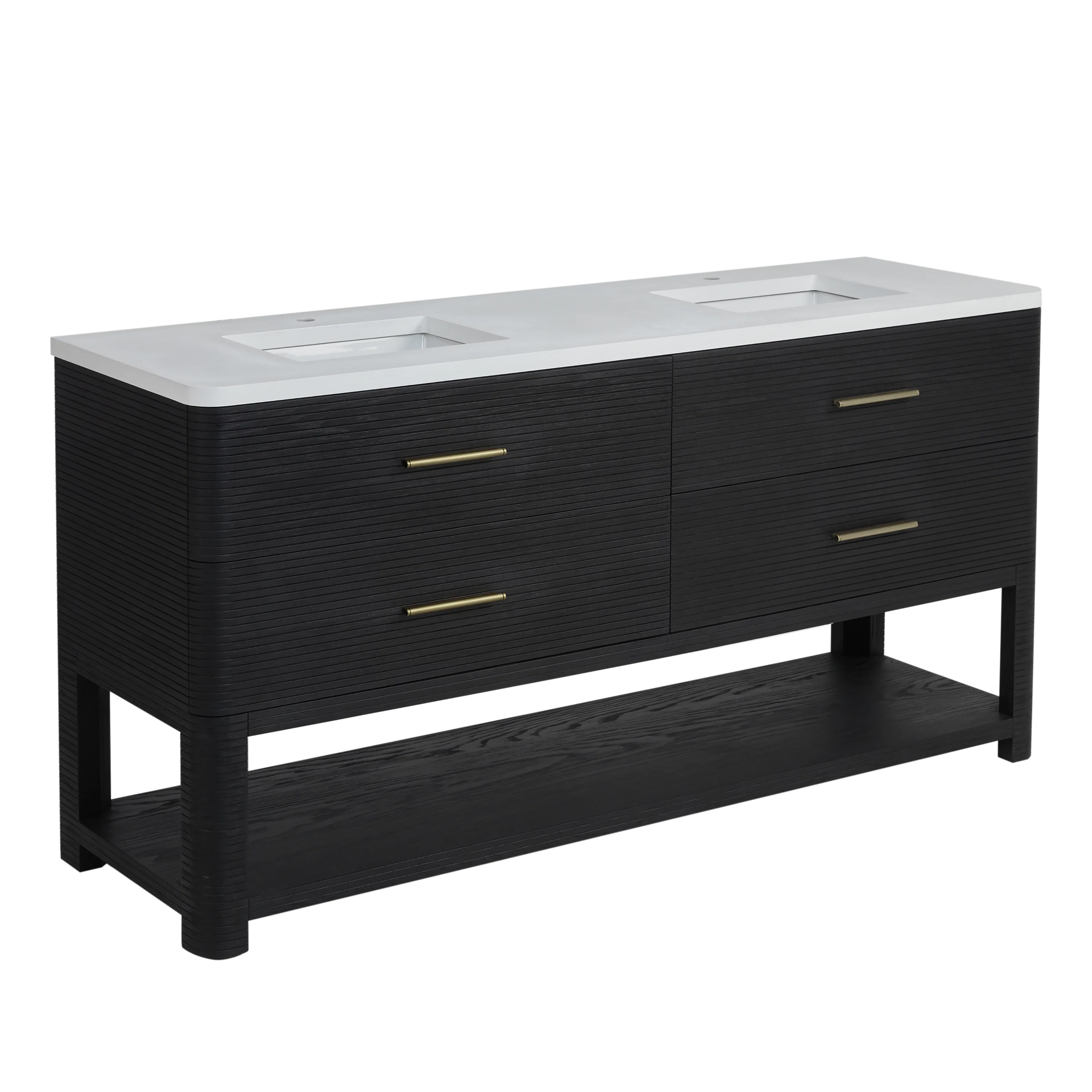 Lucian 72" Double Vanity, Carbon Oak w/ 3 CM White Zeus Silestone Widespread Top