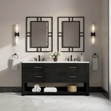 Lucian 72" Double Vanity, Carbon Oak w/ 3 CM White Zeus Silestone Widespread Top