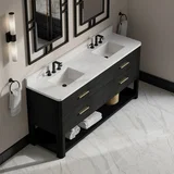 Lucian 72" Double Vanity, Carbon Oak w/ 3 CM White Zeus Silestone Widespread Top