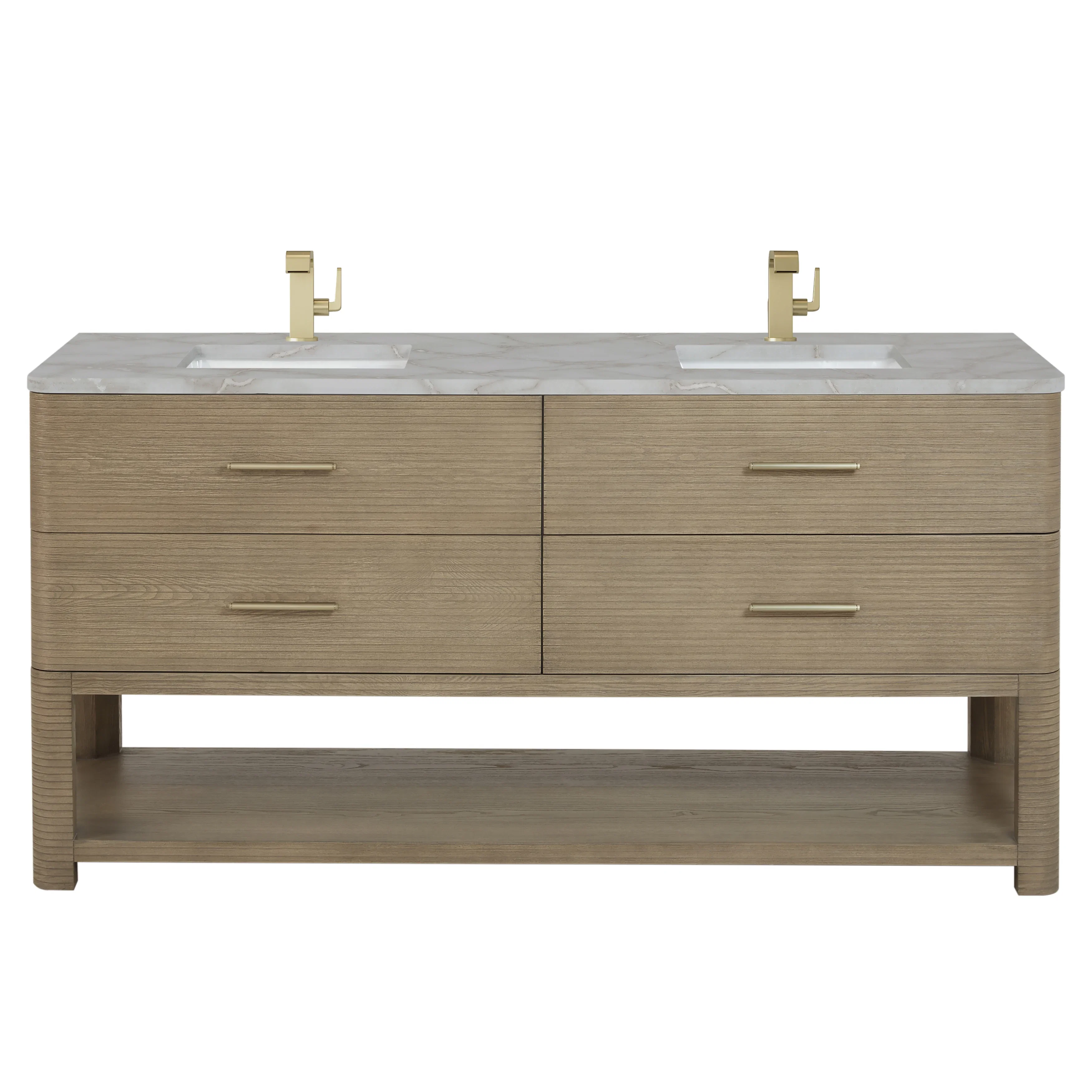 Lucian 72" Double Vanity, Pebble Oak w/ 3 CM Victorian Silver Silestone Top
