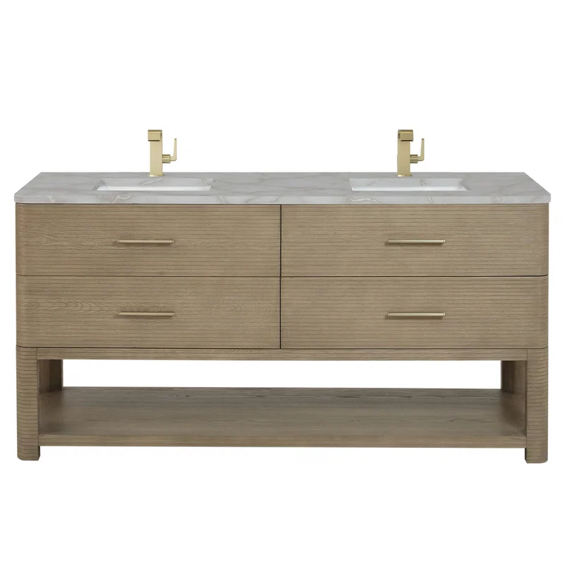 Lucian 72" Double Vanity, Pebble Oak w/ 3 CM Victorian Silver Silestone Top