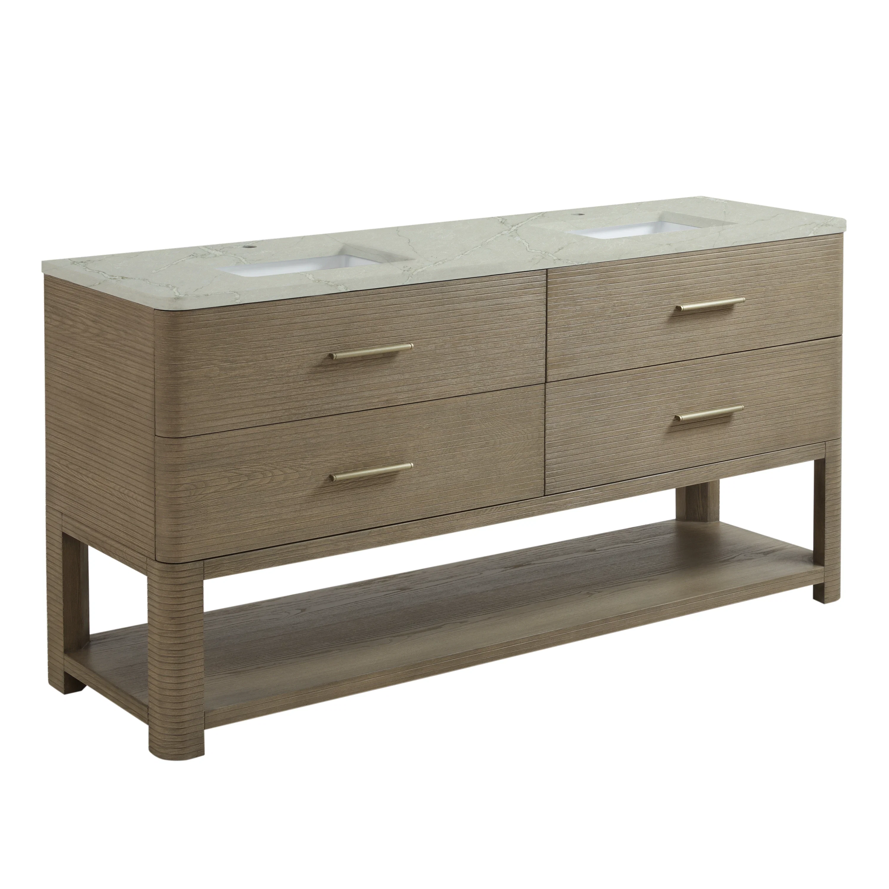 Lucian 72" Double Vanity, Pebble Oak w/ 3 CM Victorian Silver Silestone Top