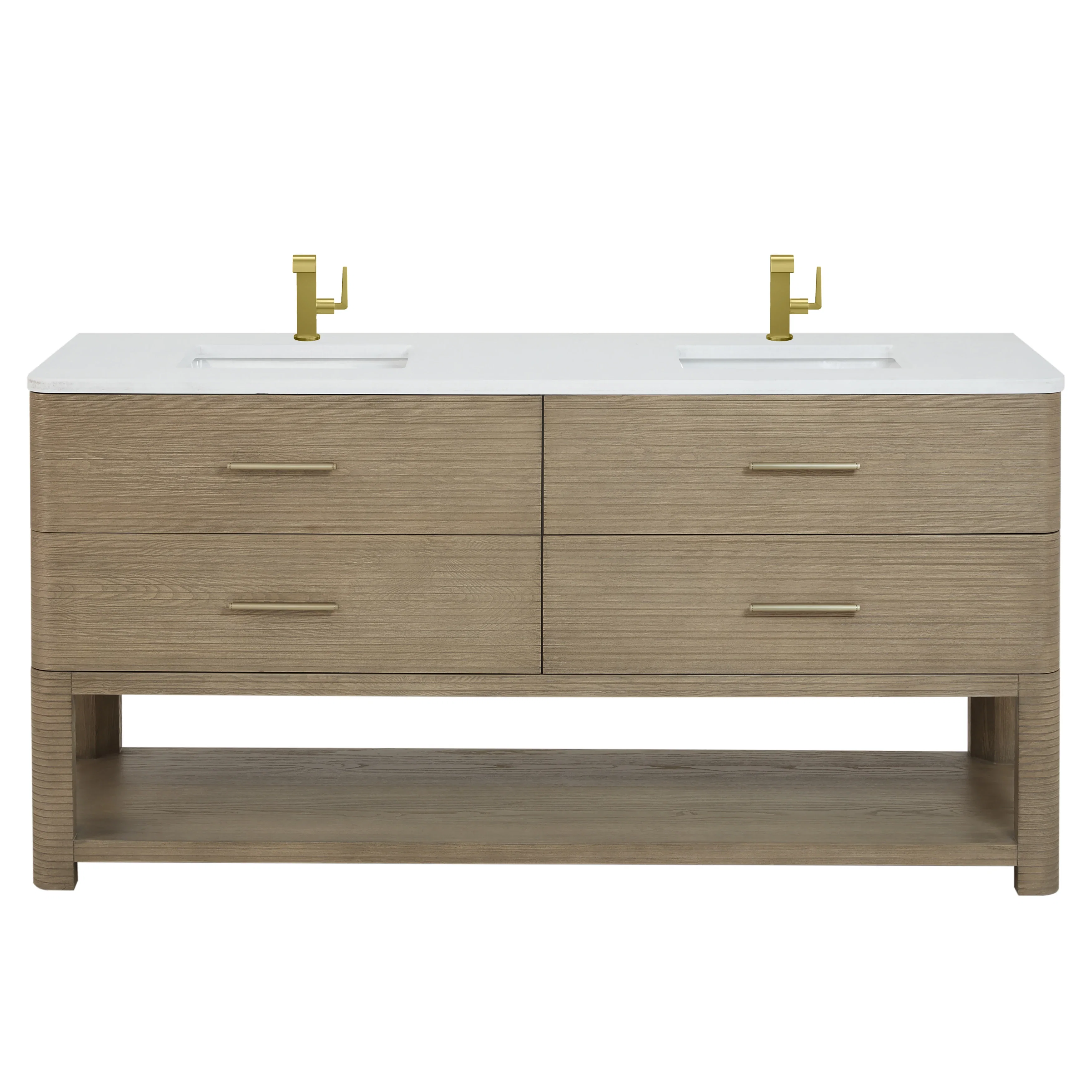 Lucian 72" Double Vanity, Pebble Oak w/ 3 CM White Zeus Silestone Top