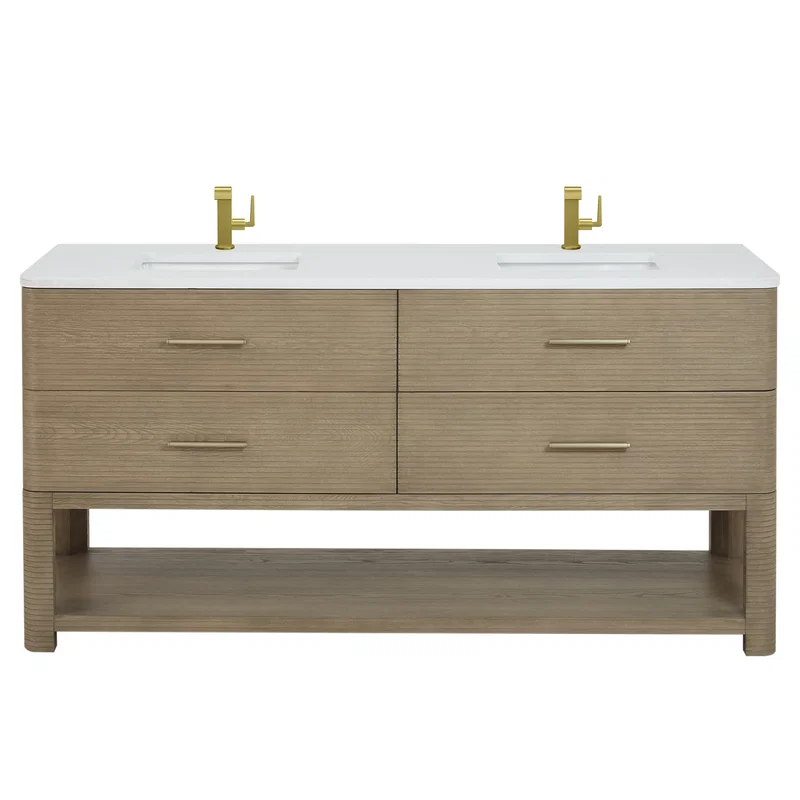 Lucian 72" Double Vanity, Pebble Oak w/ 3 CM White Zeus Silestone Top