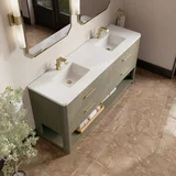 Lucian 72" Double Vanity, Pebble Oak w/ 3 CM White Zeus Silestone Top