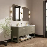 Lucian 72" Double Vanity, Pebble Oak w/ 3 CM White Zeus Silestone Top
