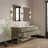 Lucian 72" Double Vanity, Pebble Oak w/ 3 CM White Zeus Silestone Top