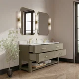 Lucian 72" Double Vanity, Pebble Oak w/ 3 CM White Zeus Silestone Top
