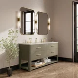 Lucian 72" Double Vanity, Pebble Oak, w/ 3 CM Siberian Silestone Top w/FreePower Wireless Charger