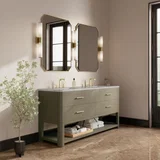 Lucian 72" Double Vanity, Pebble Oak w/ 3 CM Victorian Silver Silestone Top w/FreePower Wireless Charger