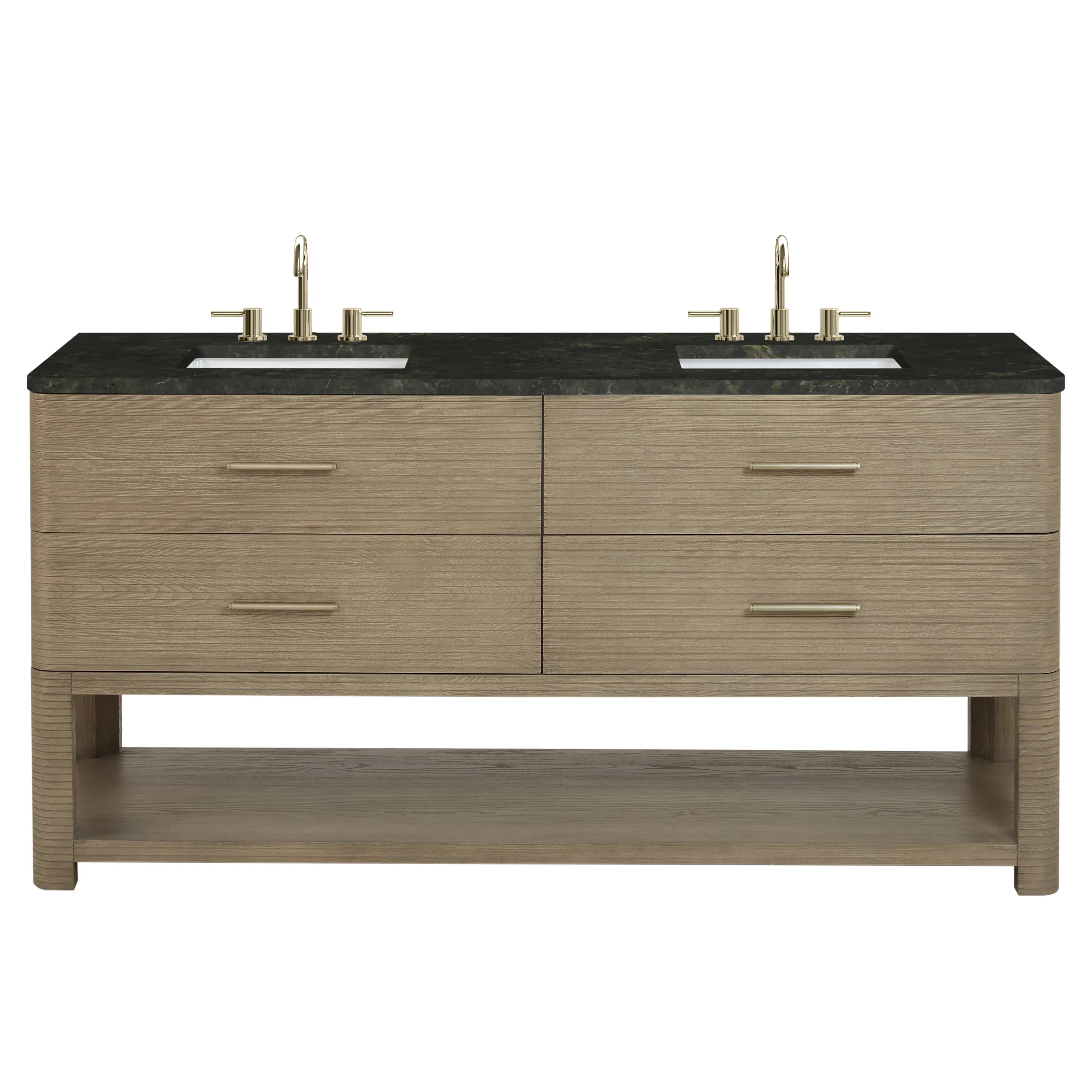 Lucian 72" Double Vanity, Pebble Oak, w/ 3 CM Phantome Eclos Widespread Top