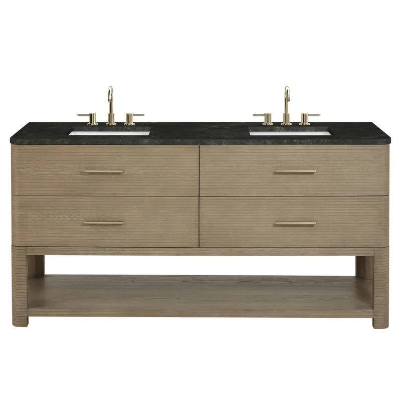 Lucian 72" Double Vanity, Pebble Oak, w/ 3 CM Phantome Eclos Widespread Top