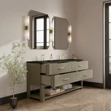 Lucian 72" Double Vanity, Pebble Oak, w/ 3 CM Phantome Eclos Widespread Top