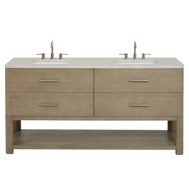 Lucian 72" Double Vanity, Pebble Oak, w/ 3 CM Siberian Silestone Widespread Top