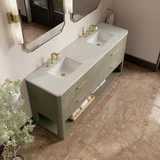 Lucian 72" Double Vanity, Pebble Oak, w/ 3 CM Siberian Silestone Widespread Top