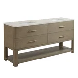 Lucian 72" Double Vanity, Pebble Oak, w/ 3 CM Siberian Silestone Widespread Top