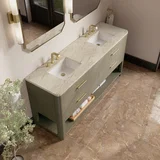 Lucian 72" Double Vanity, Pebble Oak, w/ 3 CM Tajnar Eclos Widespread Top