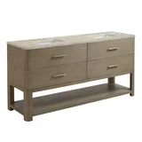 Lucian 72" Double Vanity, Pebble Oak, w/ 3 CM Tajnar Eclos Widespread Top