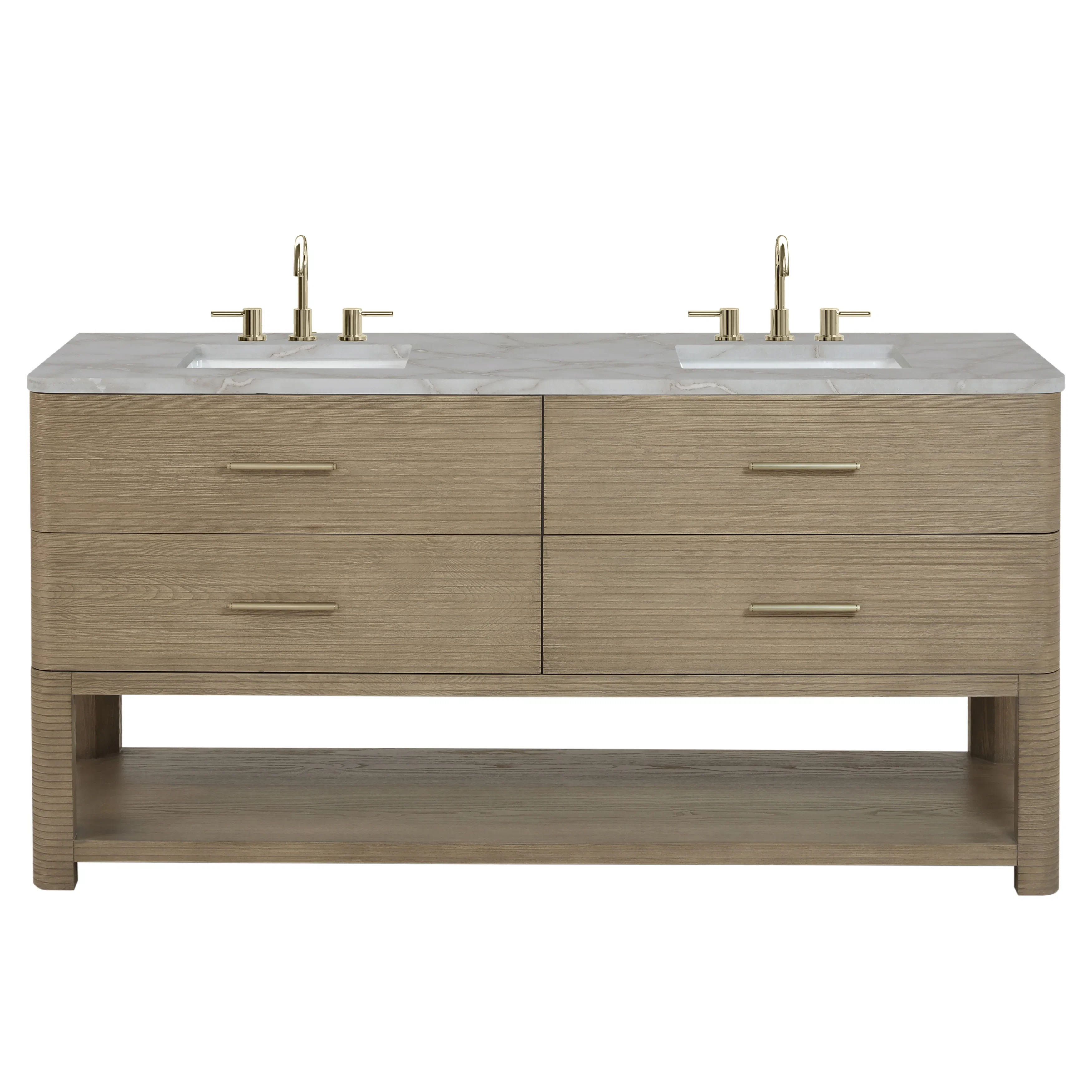 Lucian 72" Double Vanity, Pebble Oak w/ 3 CM Victorian Silver Silestone Widespread Top