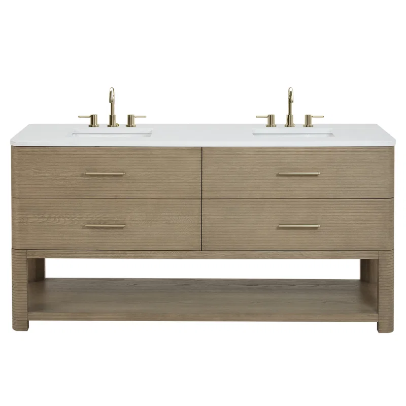Lucian 72" Double Vanity, Pebble Oak w/ 3 CM White Zeus Silestone Widespread Top
