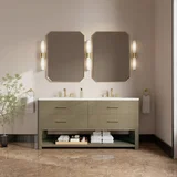 Lucian 72" Double Vanity, Pebble Oak w/ 3 CM White Zeus Silestone Widespread Top