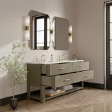 Lucian 72" Double Vanity, Pebble Oak w/ 3 CM White Zeus Silestone Widespread Top