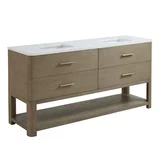 Lucian 72" Double Vanity, Pebble Oak w/ 3 CM White Zeus Silestone Widespread Top