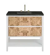 Olena 36" Single Vanity, Light Mappa Burl and Polished White, w/ 3 CM Phantome Eclos Top