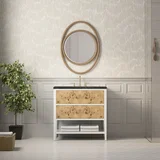 Olena 36" Single Vanity, Light Mappa Burl and Polished White, w/ 3 CM Phantome Eclos Top