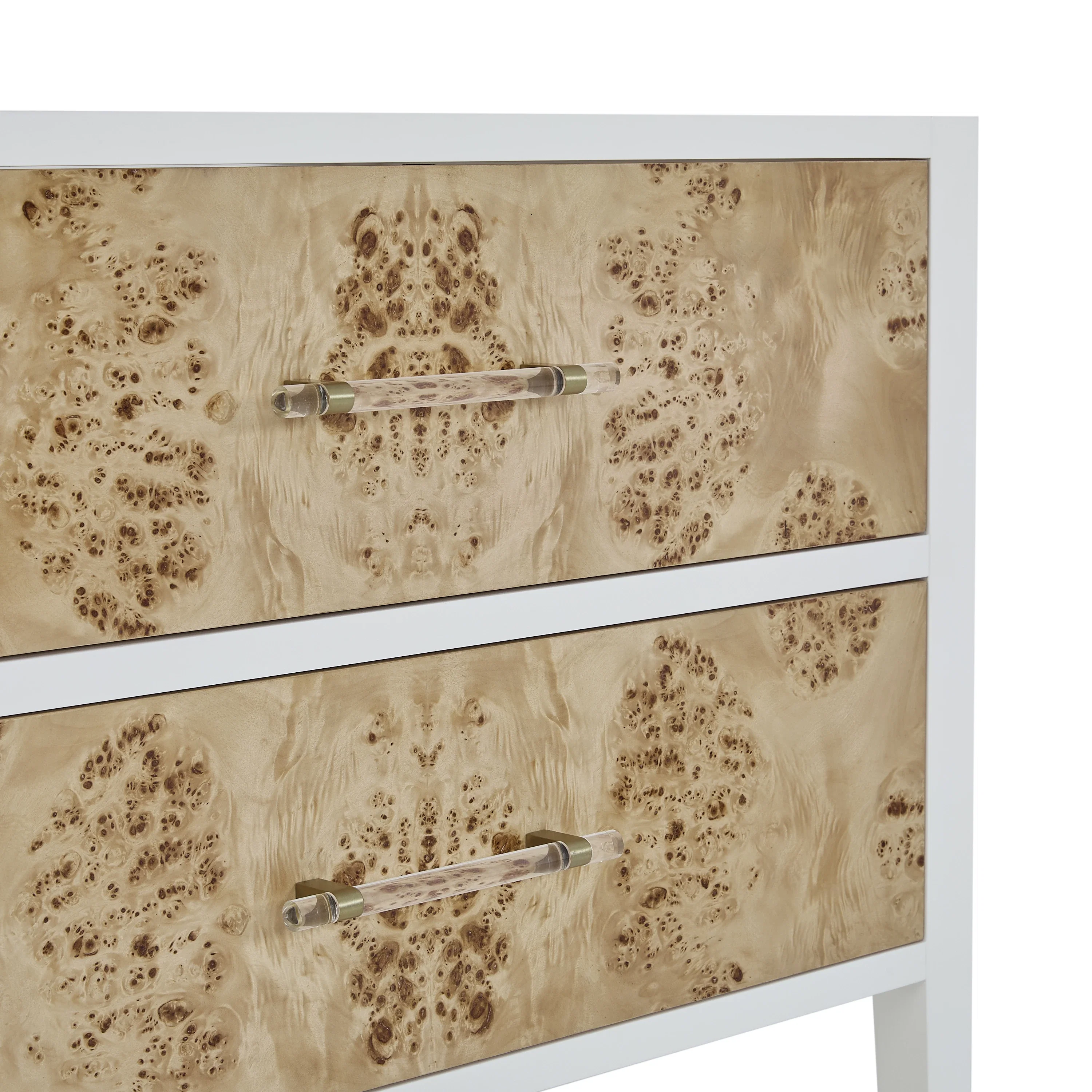Olena 36" Single Vanity, Light Mappa Burl and Polished White, w/ 3 CM Phantome Eclos Top