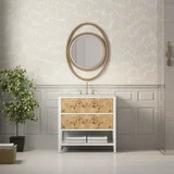 Olena 36" Single Vanity, Light Mappa Burl and Polished White, w/ 3 CM Siberian Silestone Top