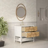 Olena 36" Single Vanity, Light Mappa Burl and Polished White, w/ 3 CM Siberian Silestone Top