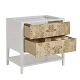 Olena 36" Single Vanity, Light Mappa Burl and Polished White, w/ 3 CM Siberian Silestone Top