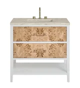 Olena 36" Single Vanity, Light Mappa Burl and Polished White, w/ 3 CM Tajnar Eclos Top