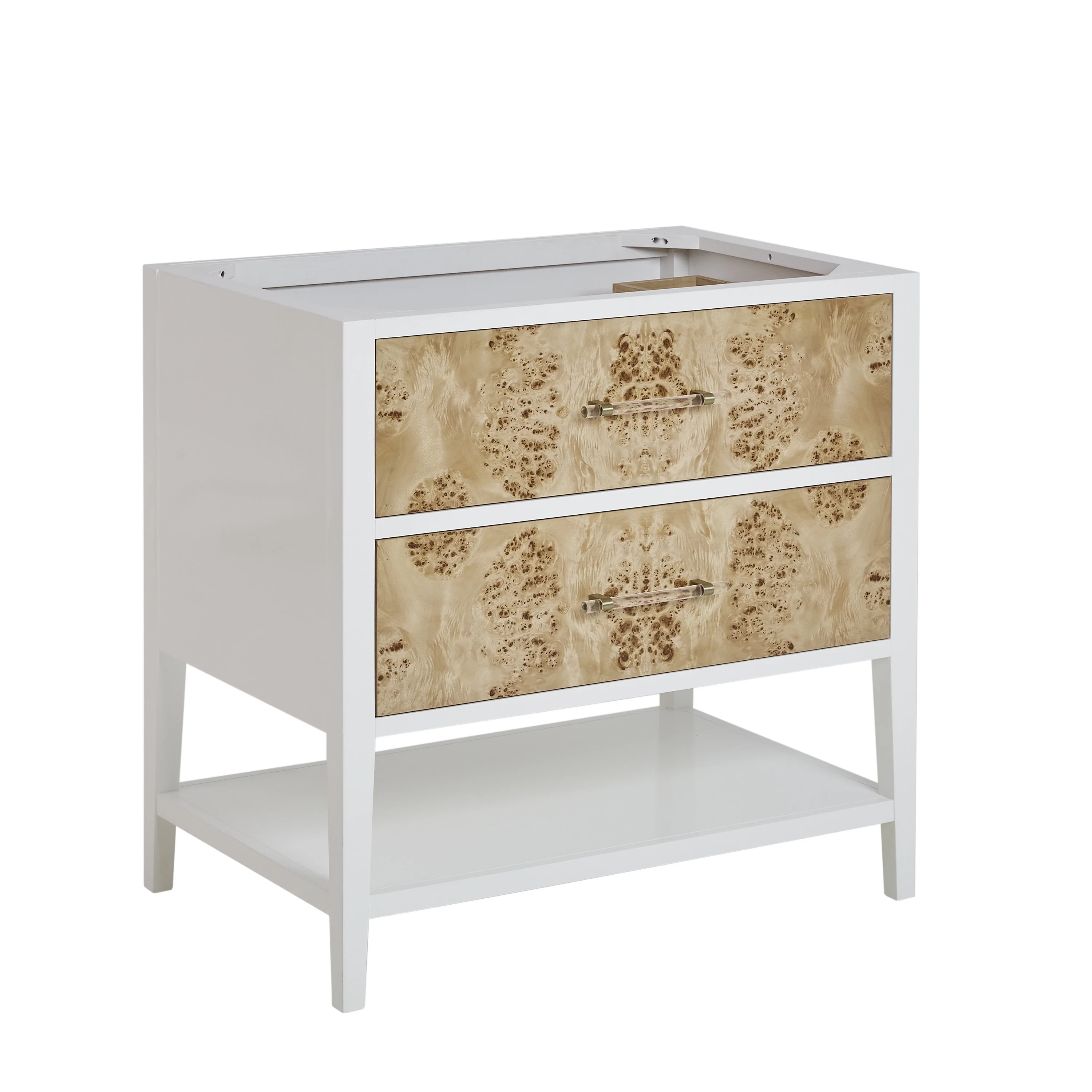 Olena 36" Single Vanity, Light Mappa Burl and Polished White, w/ 3 CM Tajnar Eclos Top