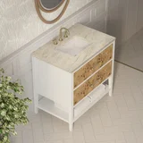 Olena 36" Single Vanity, Light Mappa Burl and Polished White, w/ 3 CM Tajnar Eclos Top