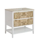 Olena 36" Single Vanity, Light Mappa Burl and Polished White, w/ 3 CM Tajnar Eclos Top