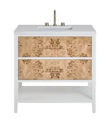 Olena 36" Single Vanity, Light Mappa Burl and Polished White w/ 3 CM White Zeus Silestone Top